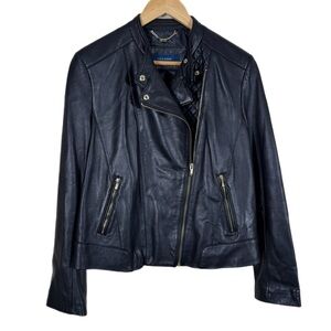 Cole Haan Buttery Soft Lambskin Leather Zip Front Moto Jacket XL Black